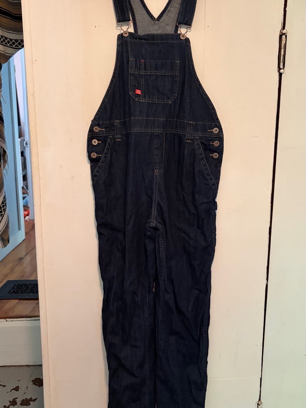 Dickies Women's Relaxed Fit Bib Overall in dark blue denim size M